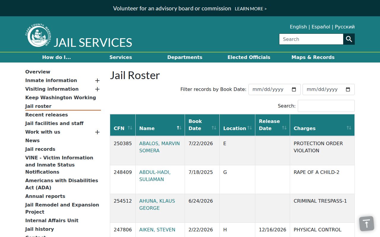 Vancouver people search using the current Clark County jail roster